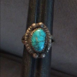 Vintage Navajo Dennison Whitegoat Turquoise Ring